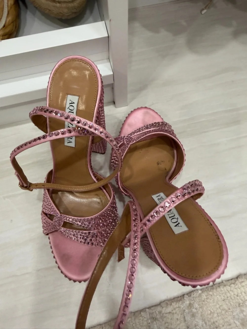 AQUAZZURA Sinner embellished satin platform sandals - Picture 4 of 7